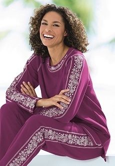 Womans Plus Size Embroidered Fleece Tunic in Deep Wine  