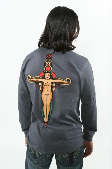 Sailor Jerry Dagger Pin Up Long Sleeve Tee Surfer Shirt  