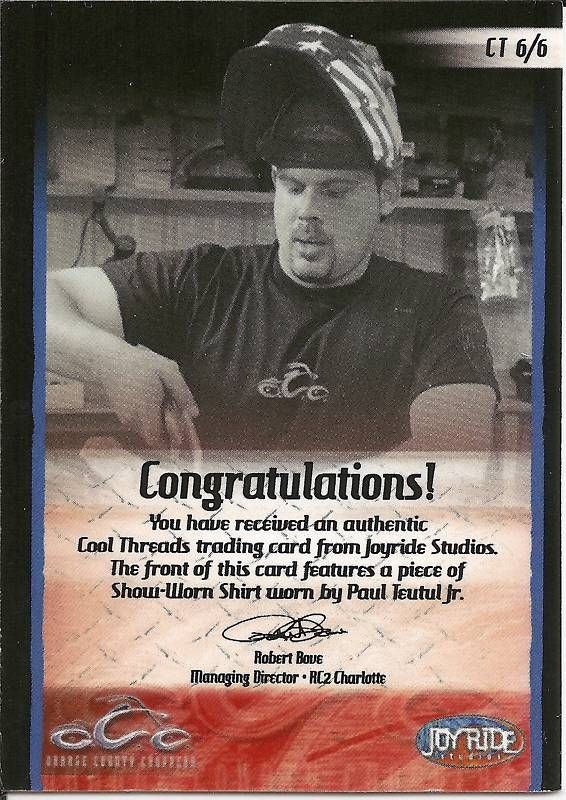 ORANGE COUNTY CHOPPERS PAUL JR SHOW WORN 1 COLOR CARD SERIAL #D 1079 