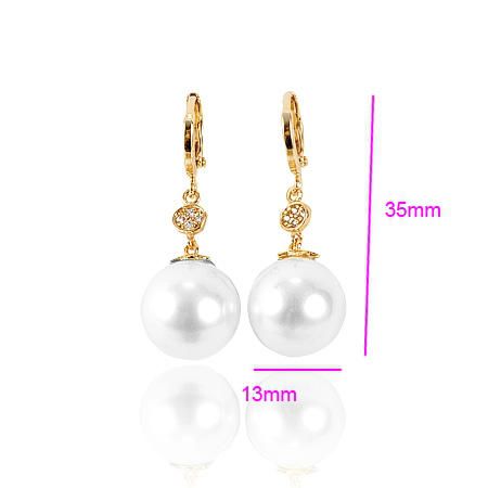 Elegant 9K Gold Filled Big Pearl Womens Dangle Earrings  