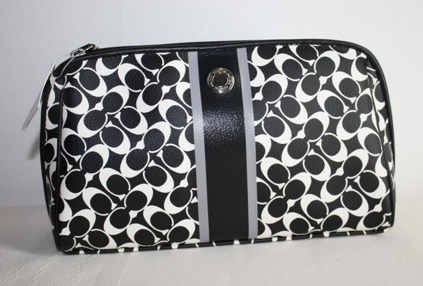 NWT COACH CHELSEA SIGNATURE MEDIUM COSMETIC BAG CASE BLACK WHITE 43891 