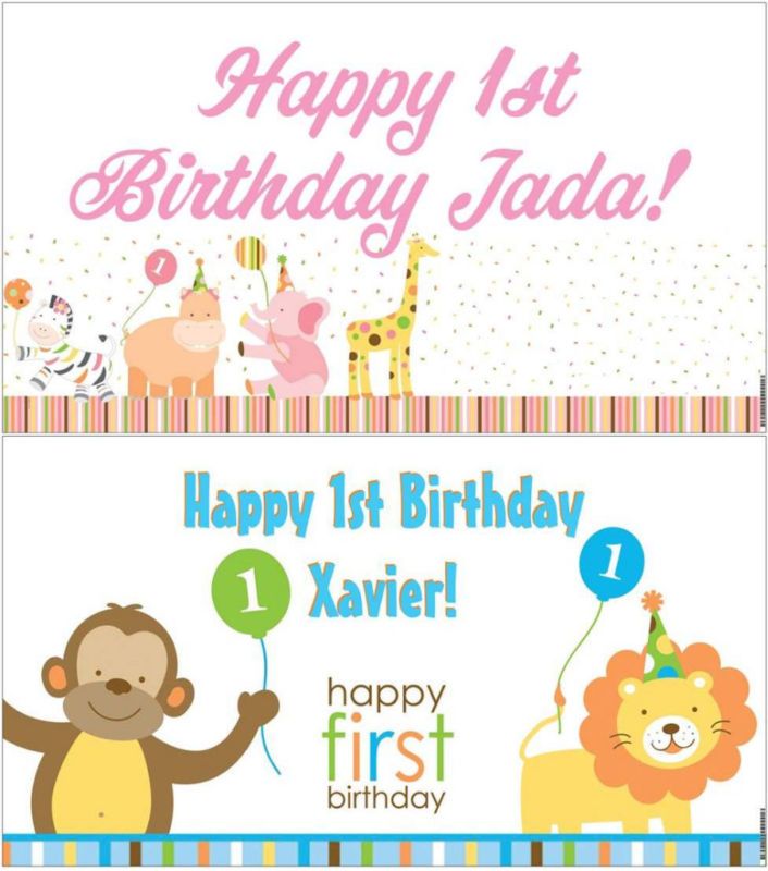   As One First (1st) Birthday Party Banner Decorations Animals Monkey