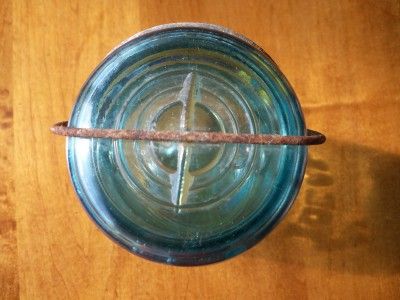   Old Aqua Blue Ball Ideal Wire Bale Glass Lid Mason Fruit Canning Jar