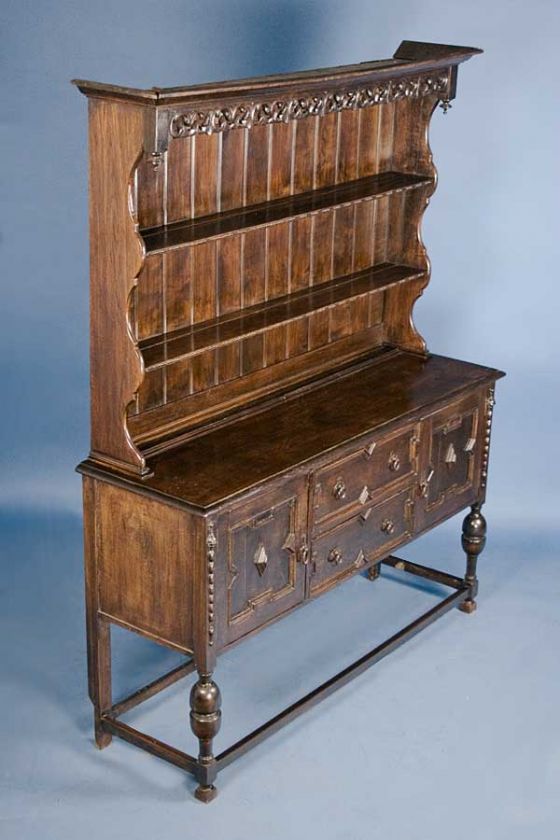 Antique Oak Carved Welsh Dresser Plate Rack Hutch  