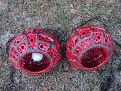 Pair of Two 1960s 1970s Red Retro CERAMIC HANGING SWAG LAMPS  