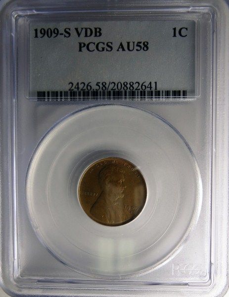 1909 S VDB LINCOLN ONE CENT PCGS AU58 SUPER  