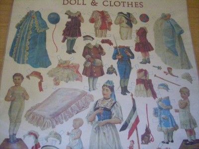 ANTIQUE PAPER CUTOUT DOLL & CLOTHES   1800S REPLICA  