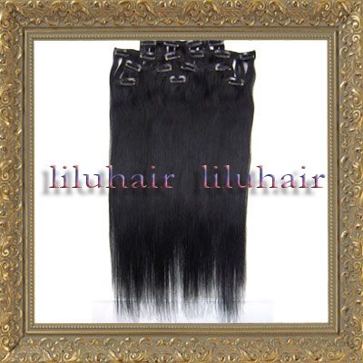 208pcs human hair clips in on extensions #01,100g/set  