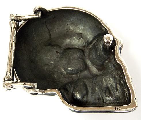 HUGE HEAVY SKULL STERLING 925 SILVER BIKER BELT BUCKLE  