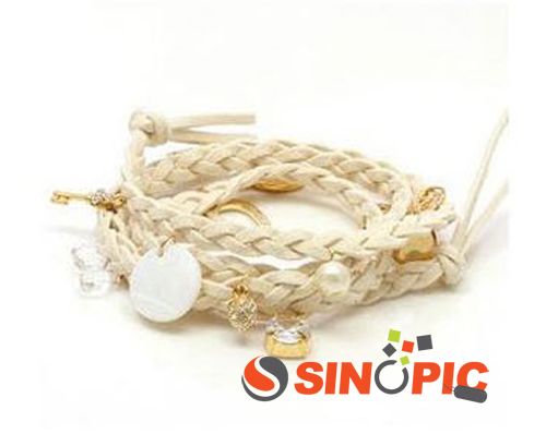 Fashion Multi Pendant Leather wool Braided Bracelet HOT  