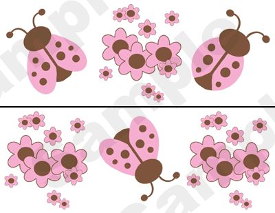  receives FOUR Sticker Sheets of Pink & Brown Ladybug Border 