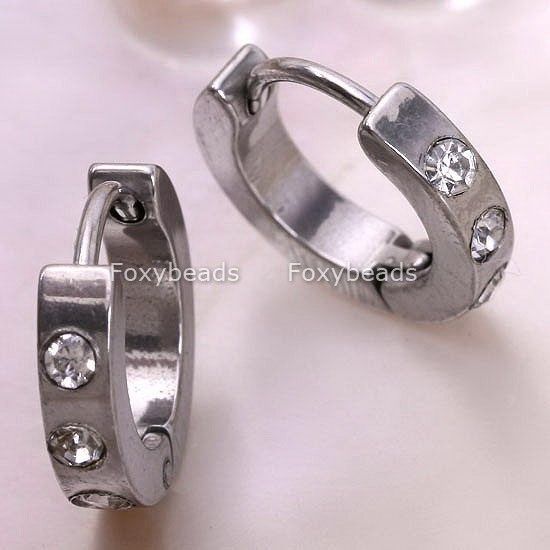 SILVERY Stainless Steel Mens Cool Hoop Earrings New 2P  