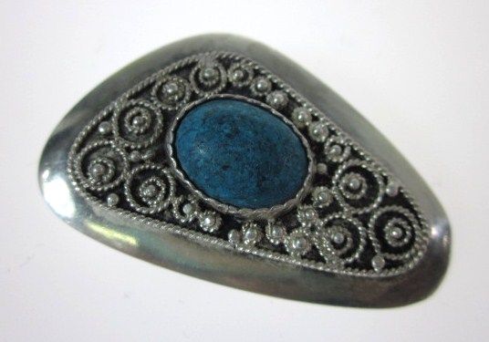 DESIGNER SS Turquoise Filigree Pendant Brooch Pin  