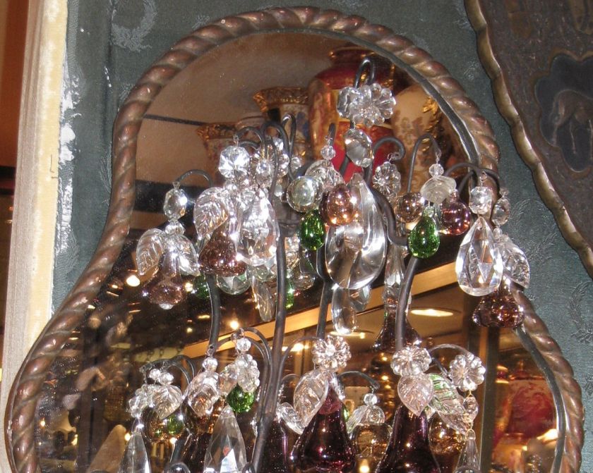 Pair French Mirrored Tole Metal & Crystal Sconces 1920s  