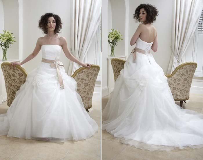 Custom white/ivory empire line sleeveless bow sash wedding bridal gown 