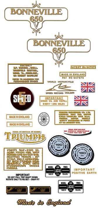 Triumph Bonneville  DECAL SET  Triumph T120 Decals  