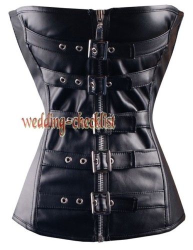 Black Bonded Leather CORSET Buckles Bustier Gothic XL  