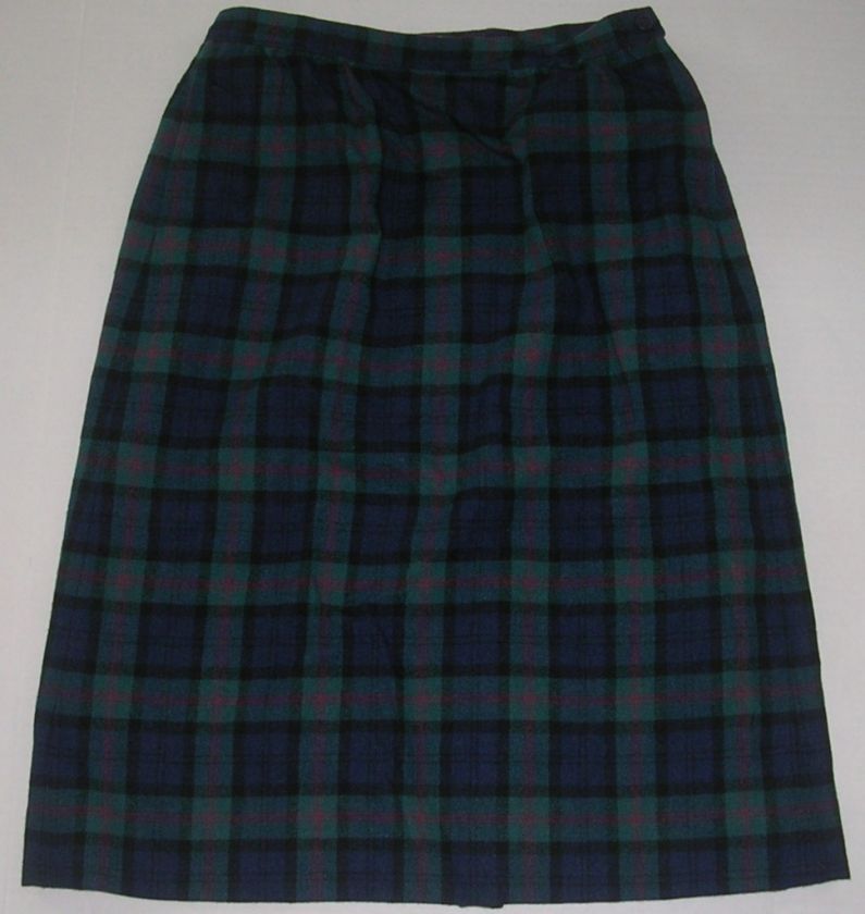   Petite vintage tartan plaid skirt navy blue green womens petite sz 12