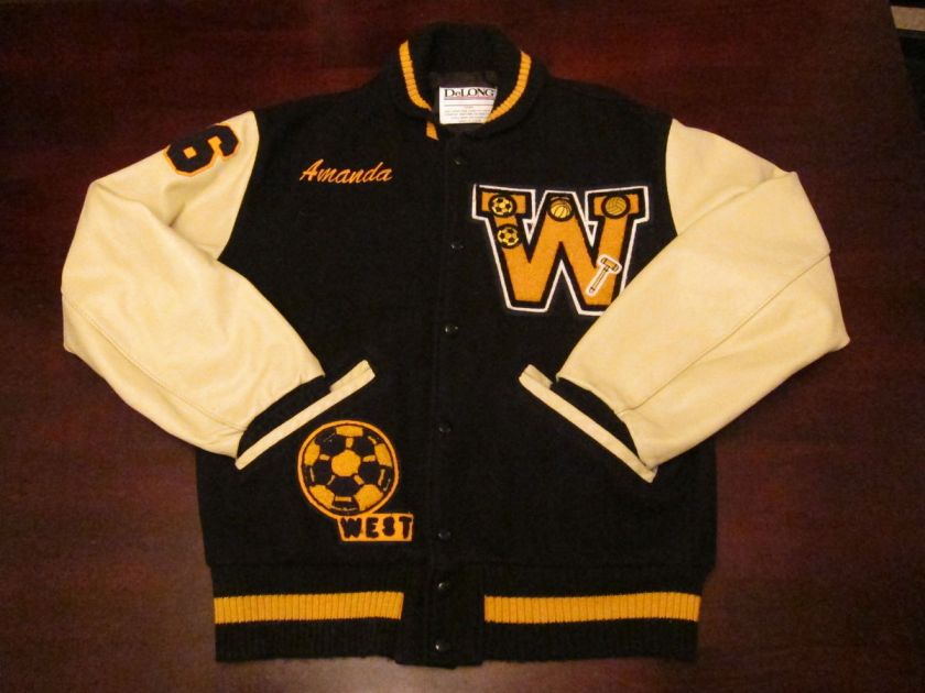 VTG DeLong Leather Wool Varsity Letterman Soccer Wolf Jacket Coat 