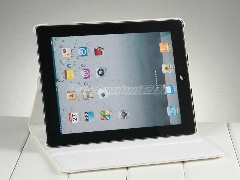   Rotating PU Leather Case Smart Cover Stand For Apple iPad 3 3rd White