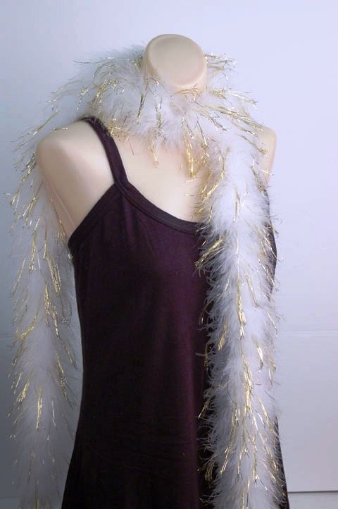 MARABOU FEATHER BOA   WHITE w/ Gold LUREX Bridal/Trim  