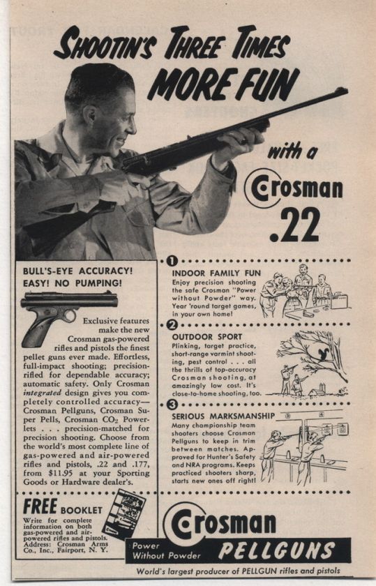 1956 Vintage Ad Crosman .22 Pellguns Rifles and Pistols  