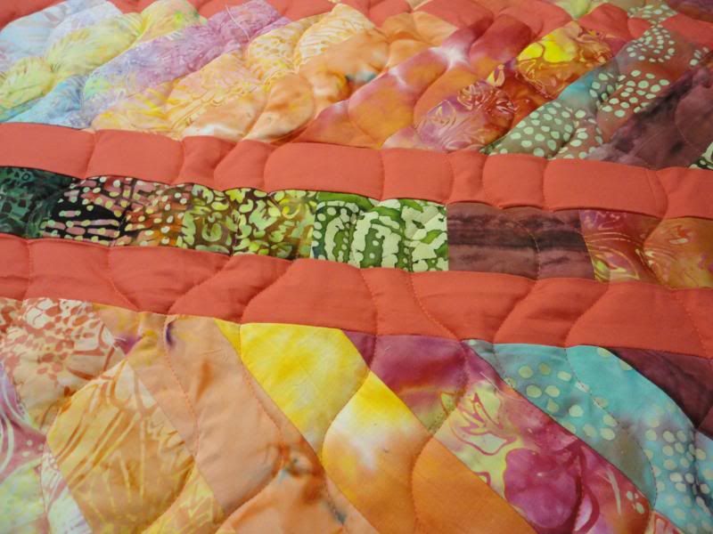 New QUEEN Size Quilt, FRENCH BRAID in orange & Batiks Machine pieced 