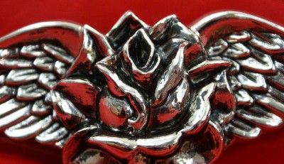 Brand New ROCK REBEL Punk Rock Belt Buckle Silver ROSE With Harley 