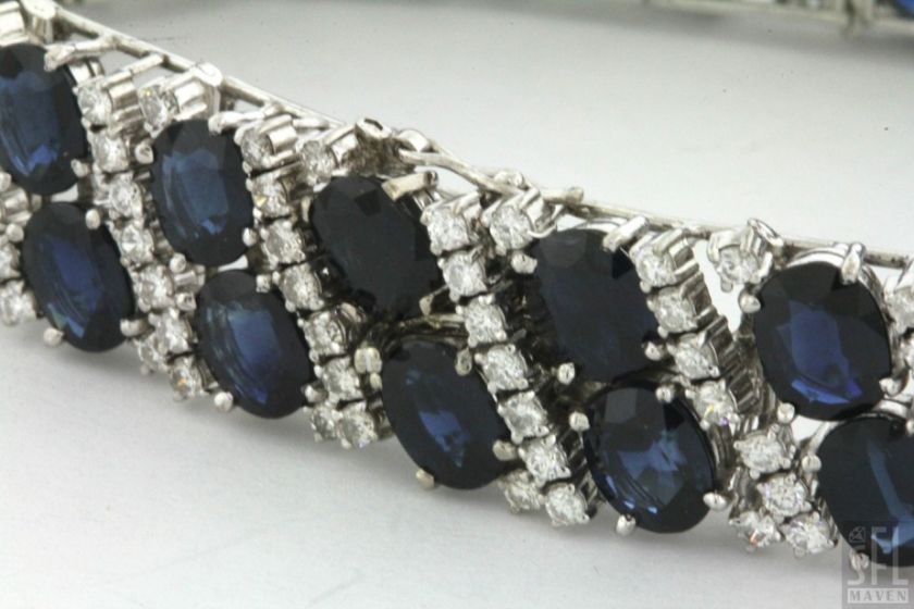 HEAVY 14K WHITE GOLD 54.40CT DIAMOND BLUE SAPPHIRE FANCY CLUSTER 