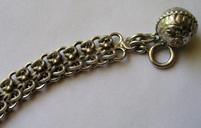 ANTIQUE FRENCH SILVER VERMEIL CHARM BRACELET w BALL FOB  