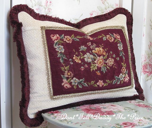 VICTORIAN Accent Pillow Hand Stitched ANTIQUE Needle PETITE POINT Wire 