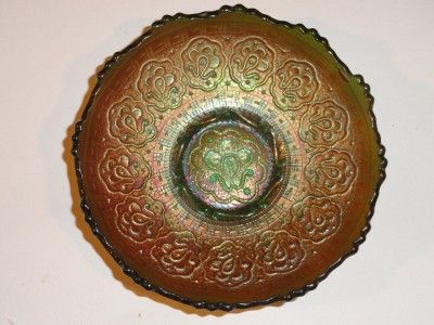 Antique Fenton Persian Medallion Green Carnival glass Bowl  