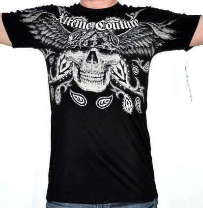 XTREME COUTURE BANDANA SKULL WINGS T SHIRT SHIRT S  