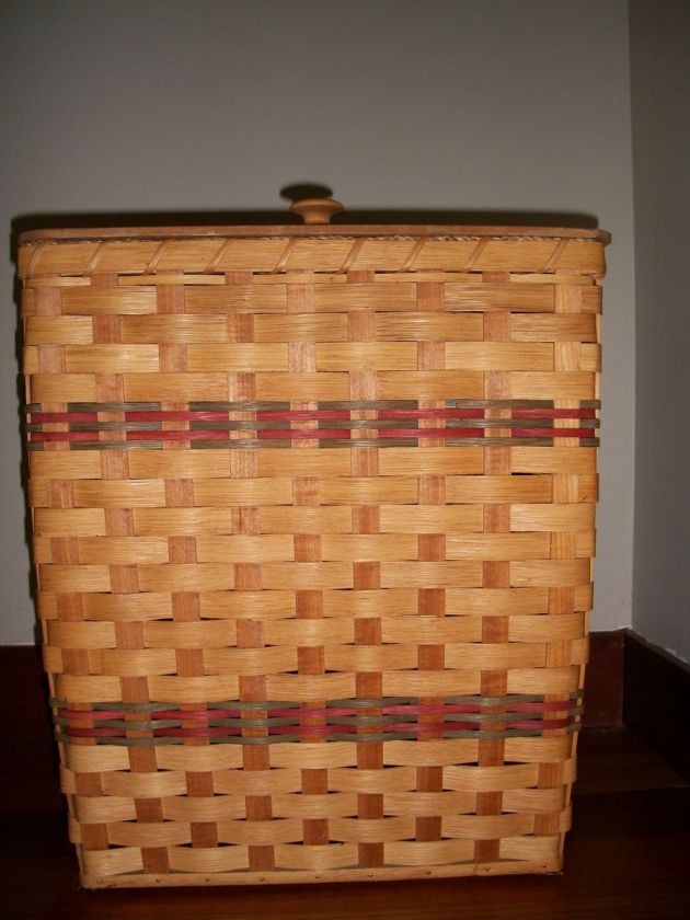 Amish Handmade Reed Hamper with Leather Handles and Wooden Lid  