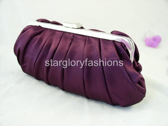 Royal Dk Purple Roses Pleated Wedding Clutch Rhinestone  