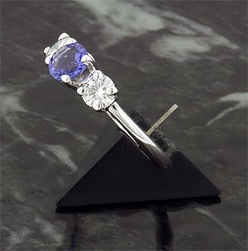 1CT 14KW MOISSANITE & SIMULATED TANZANITE 3 STONE  