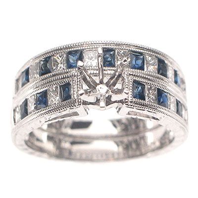 55CT E VS1 SAPPHIRE & DIAMOND SEMI MOUNT BRIDAL SET  