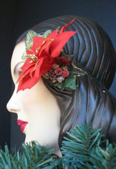 RED POINSETTIA HAIR CLIP PIN COMBO,CHRISTMAS HAIR CLIP  