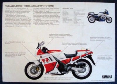 YAMAHA FZ 750 MOTORCYCLE SALES SHEET C 1988.  