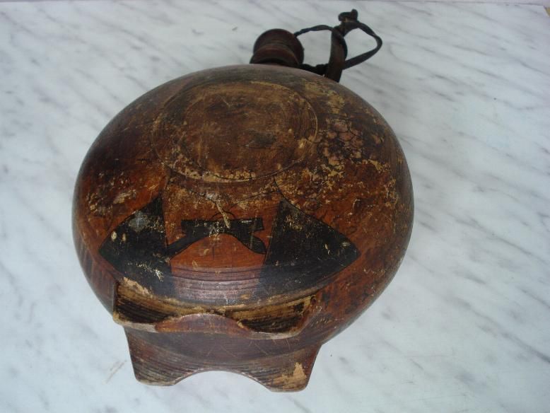 ANTIQUE 1936 KINGDOM BULGARIA HANDMADE WOODEN FLASK  