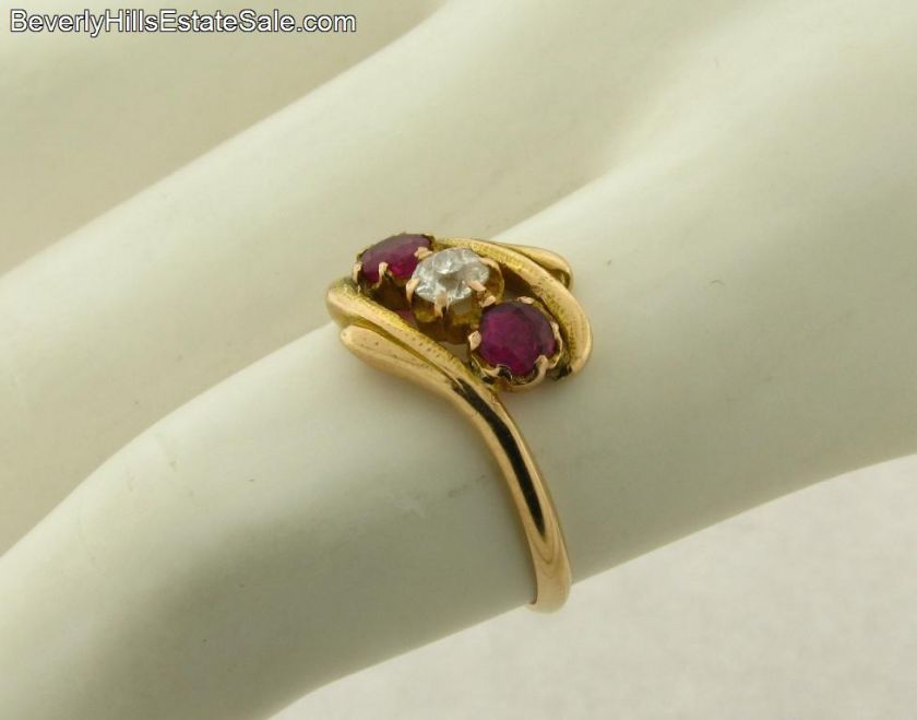 Antique Art Deco 18k Gold Diamond Rubies Ring  