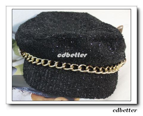   Bling Duffel Gold Metal Chain Decor Brim Fedora Hats Caps NEW  