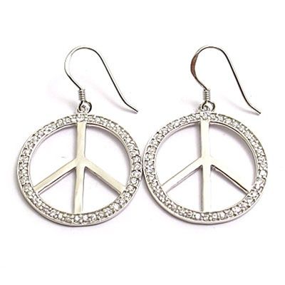 Sterling Silver CZ Peace Hook Earrings JC044  