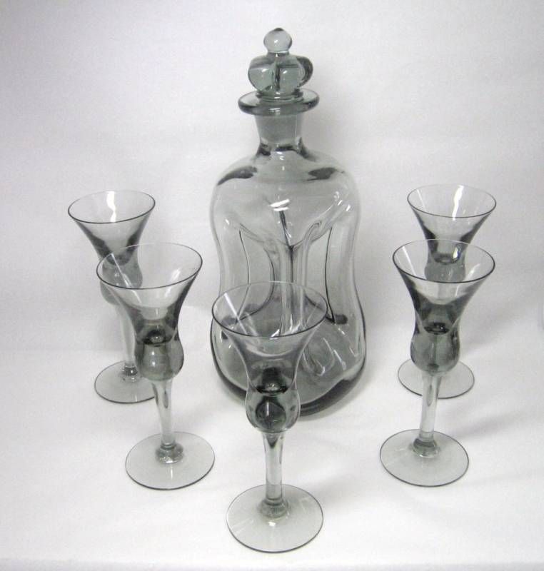 Mid Century Barware Bang Kastrup Smoke Bottle 5 Glasses  