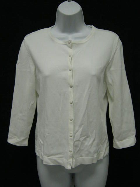 KAY UNGER NEW YORK White Button Down Sweater Sz L  