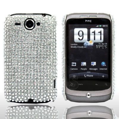 SILVER DIAMANTE HARD BACK COVER CASE HTC WILDFIRE G8  