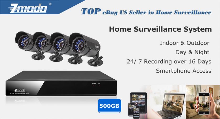   4CH CCTV Security Outdoor Camera DVR System 500GB 846655003481  