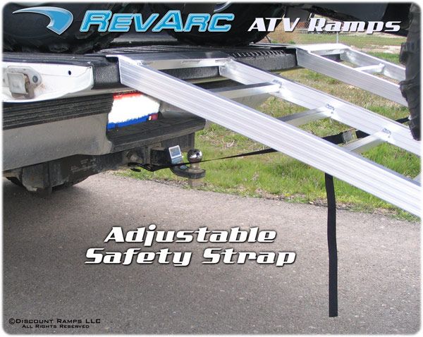 These aluminum ATV ramps include an adjustable safety strap