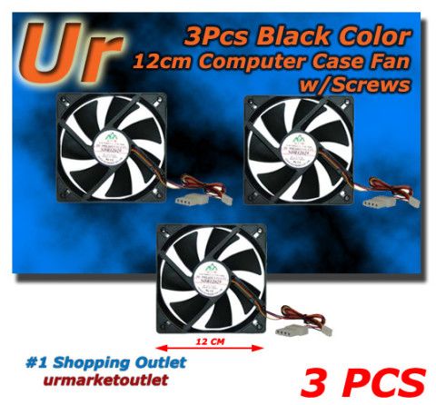 Lots of 3pcs Black 12CM Computer Case Fan w/Screws  