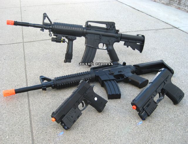 New Lot 4 Airsoft Spring Guns M16 Rifle Pistol Air Soft Handgun w 